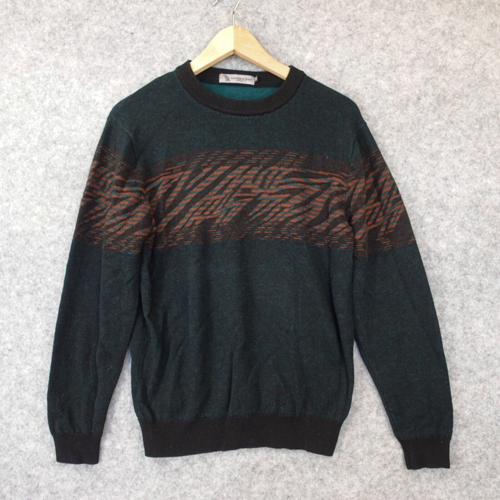 Abstract Wool Sweater Boys 5 XS Forest Green WOODPOCKET Pullover Oversized JAPAN